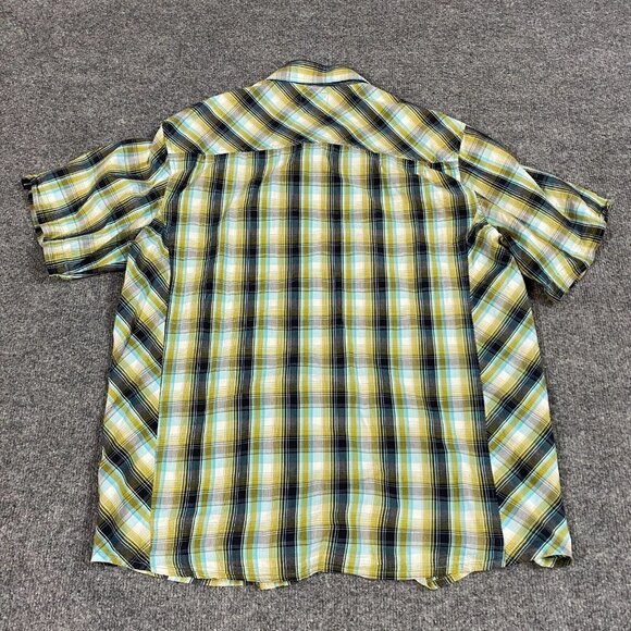 Prana Mens Shirt L Green Plaid Pearl Snap Short Sleeve - Picture 6 of 6